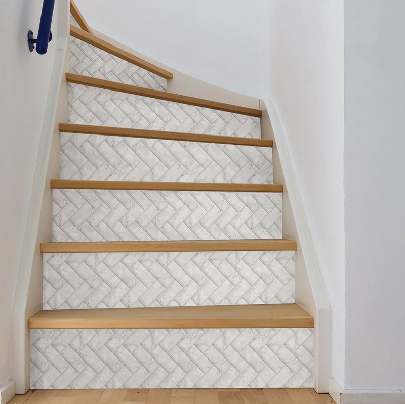 Inhome In Home NH2358 Herringbone Carrara Peel Stick Backsplash Tiles, White & Off-White - Image 5